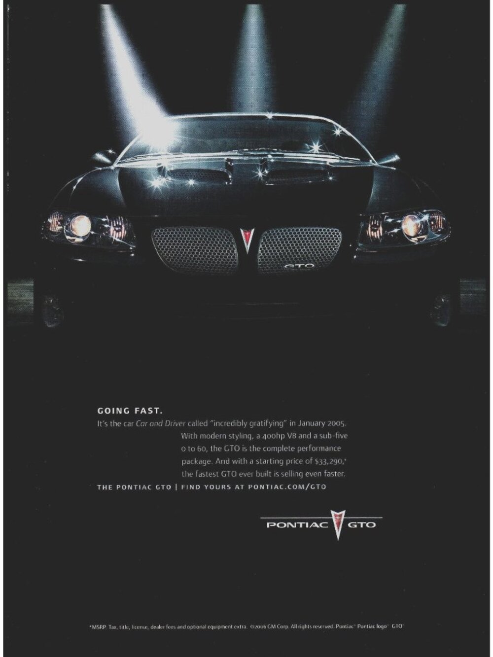 2006 Pontiac GTO Sports Car Coupe Vintage Print Ad Stage Lights Grill Wall Art